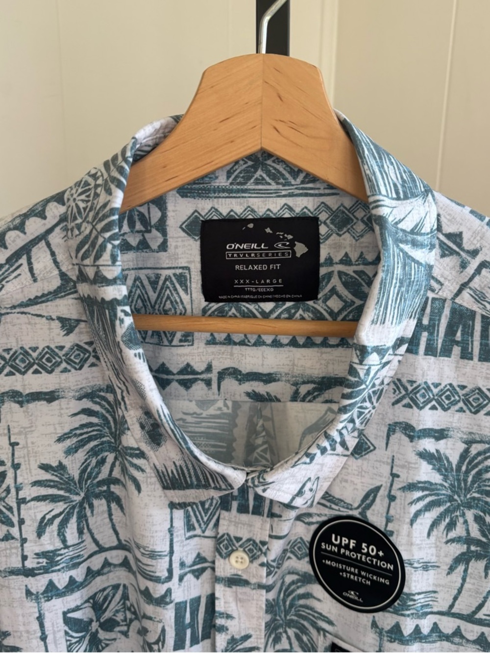 O’Neill NWT Traveler UPF 50+ Blue Green Traverse Hawaiian Short Sleeve Shirt 3XL